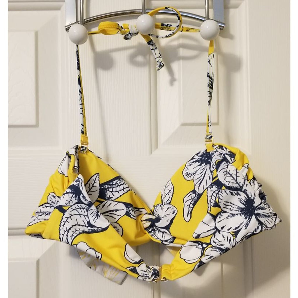 New Palmacea Lily Bandeau Top + Bikini Bottom Size Small Yellow Blue Floral