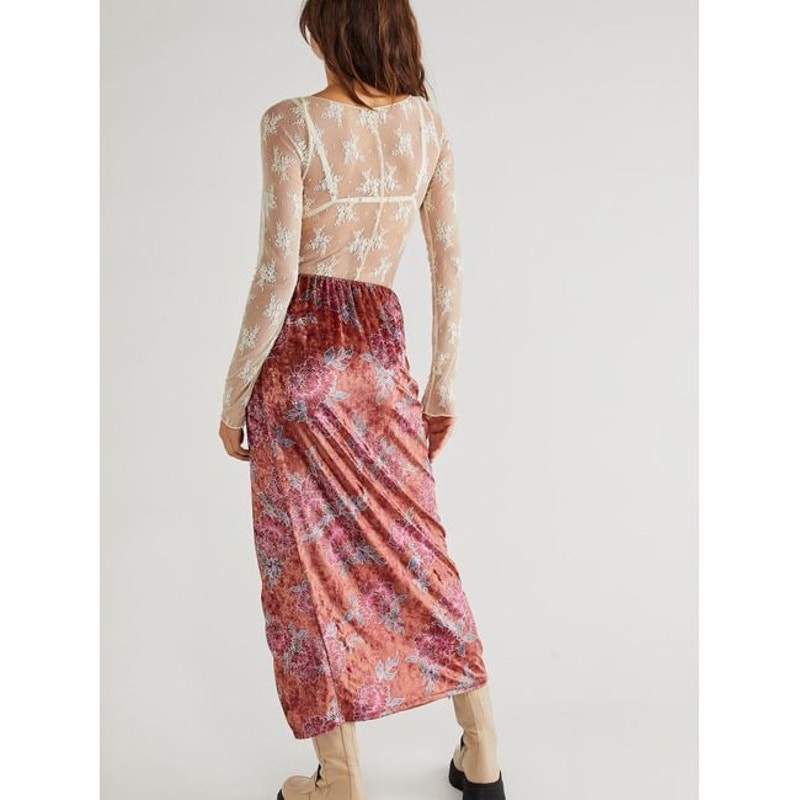 New Free People Poets Velvet Sarong Floral Midi Skirt $128 SMALL Rust