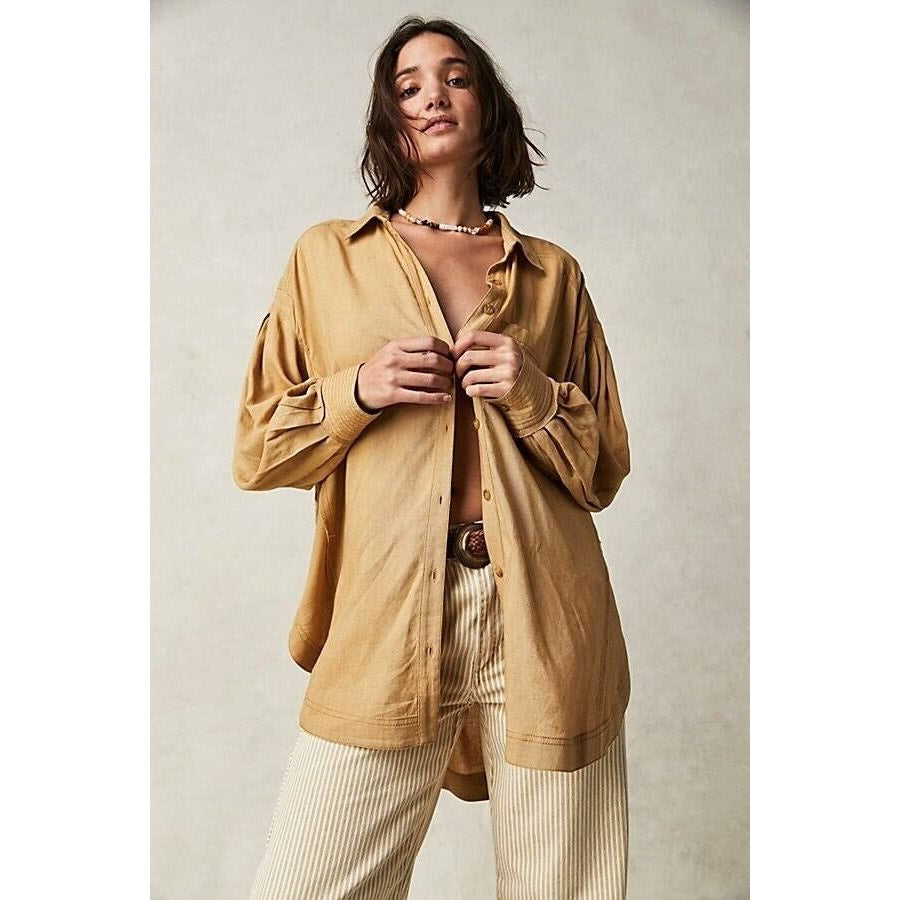New Free People WTF Yin Yang Tie Dye Graphic Buttondown $198 SMALL Boho
