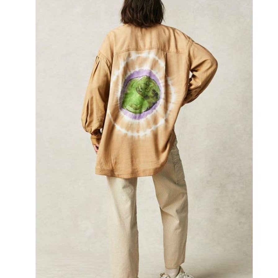 New Free People WTF Yin Yang Tie Dye Graphic Buttondown $198 X-SMALL BOHO