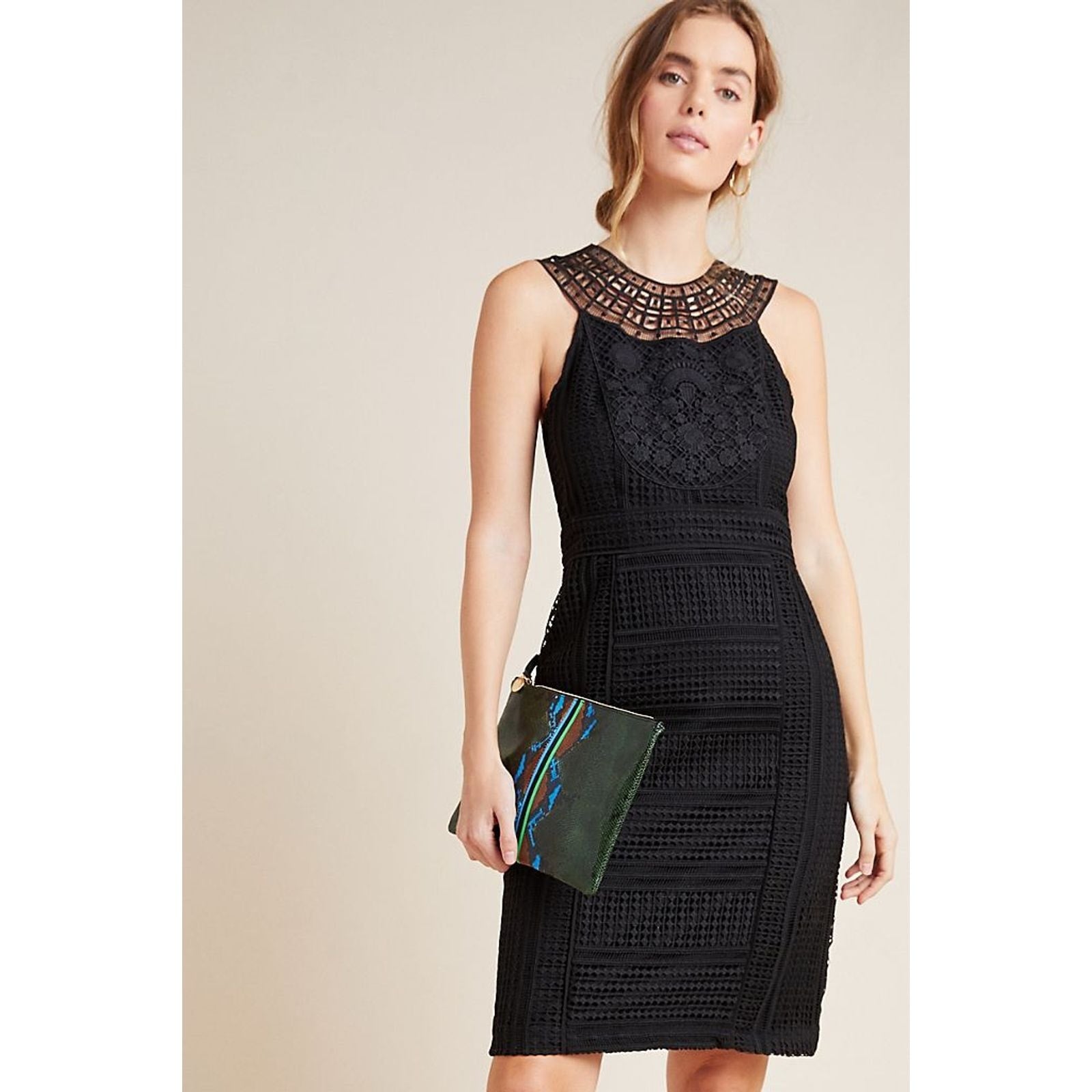New Anthropologie Dylan Embroidered Lace Mini Dress $220 BLACK Size 2 LBD