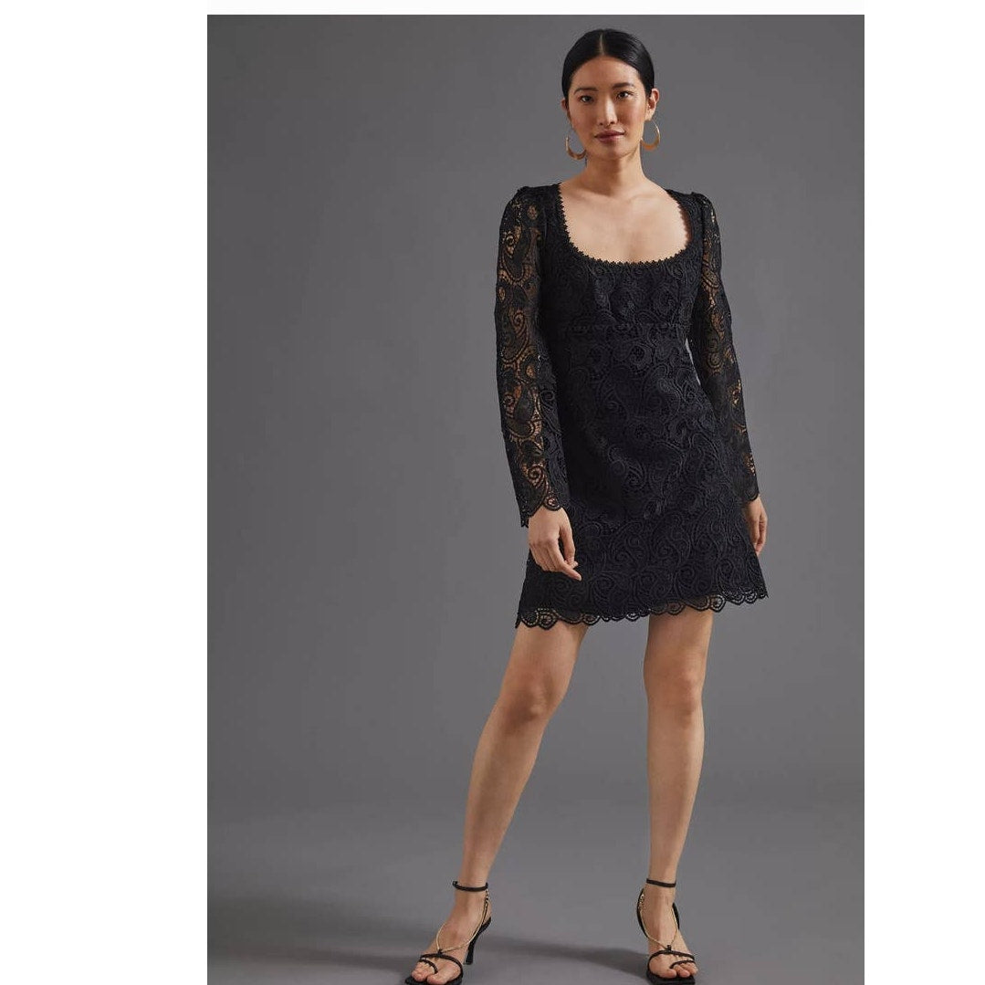 Anthropologie Maeve Embroidered Lace Mini Dress SIZE 6 Black Anthropologie