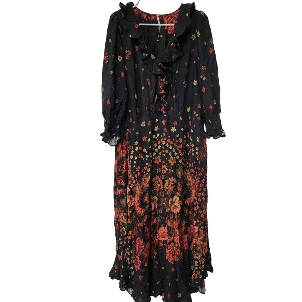 New Free People Talsey Maxi Dress $198 MEDIUM Black Floral