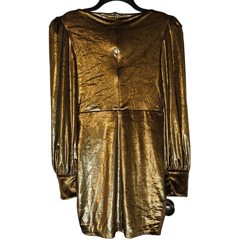 New Free People PatBO Metallic Velvet Mini Dress $650 Sz 8 Gold Wrap Inspired