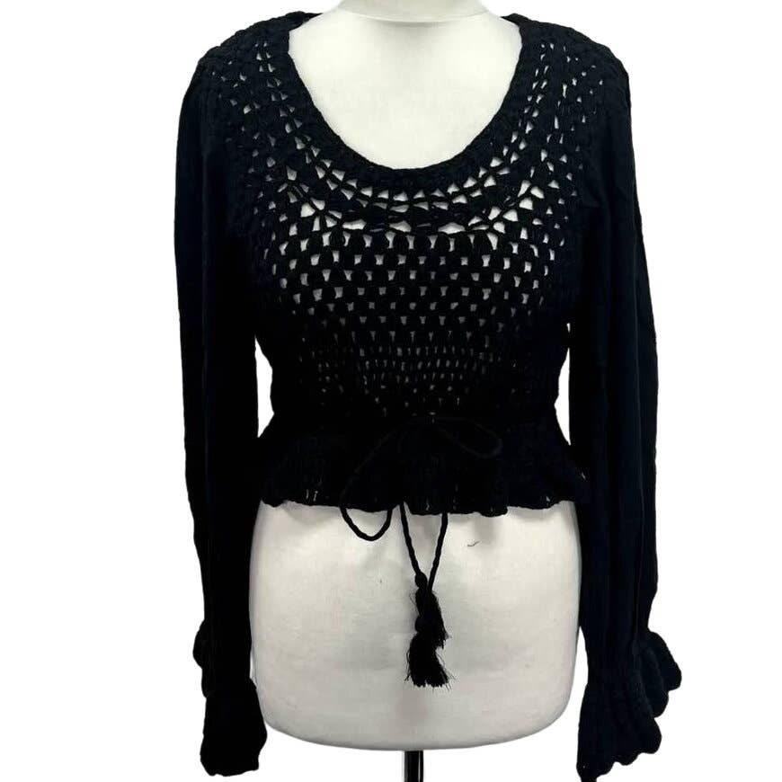 Free People Megan Crochet Long Sleeve Crop Top