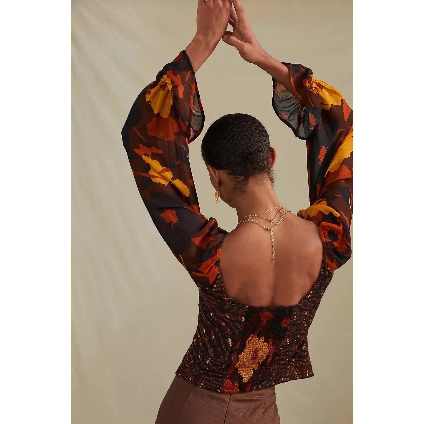 Anthropologie Abstract Puff-Sleeved Blouse