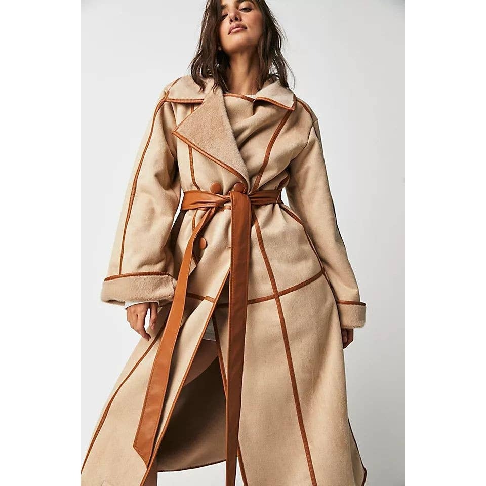 New Free People x  Marei 1998 Sweet Pea Duster $835 Overcoat XS/S Faux Fur Lined