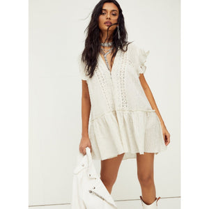 New FREE PEOPLE  Baby Blues Tunic $128 SMALL Ivory Semi-Sheer Mini Cotton