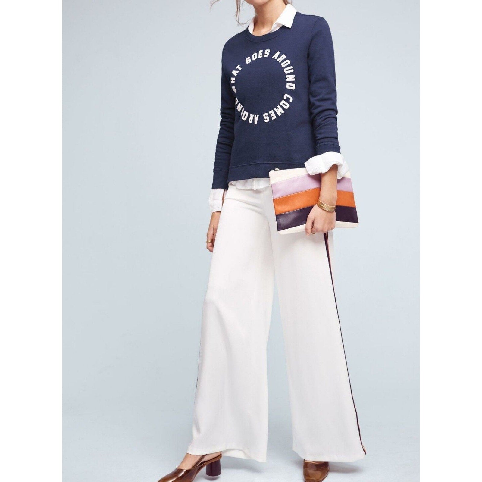 New Anthropologie Line + Dot Frances Chromanance Wide-Leg Pants $128 Sz X-SMALL