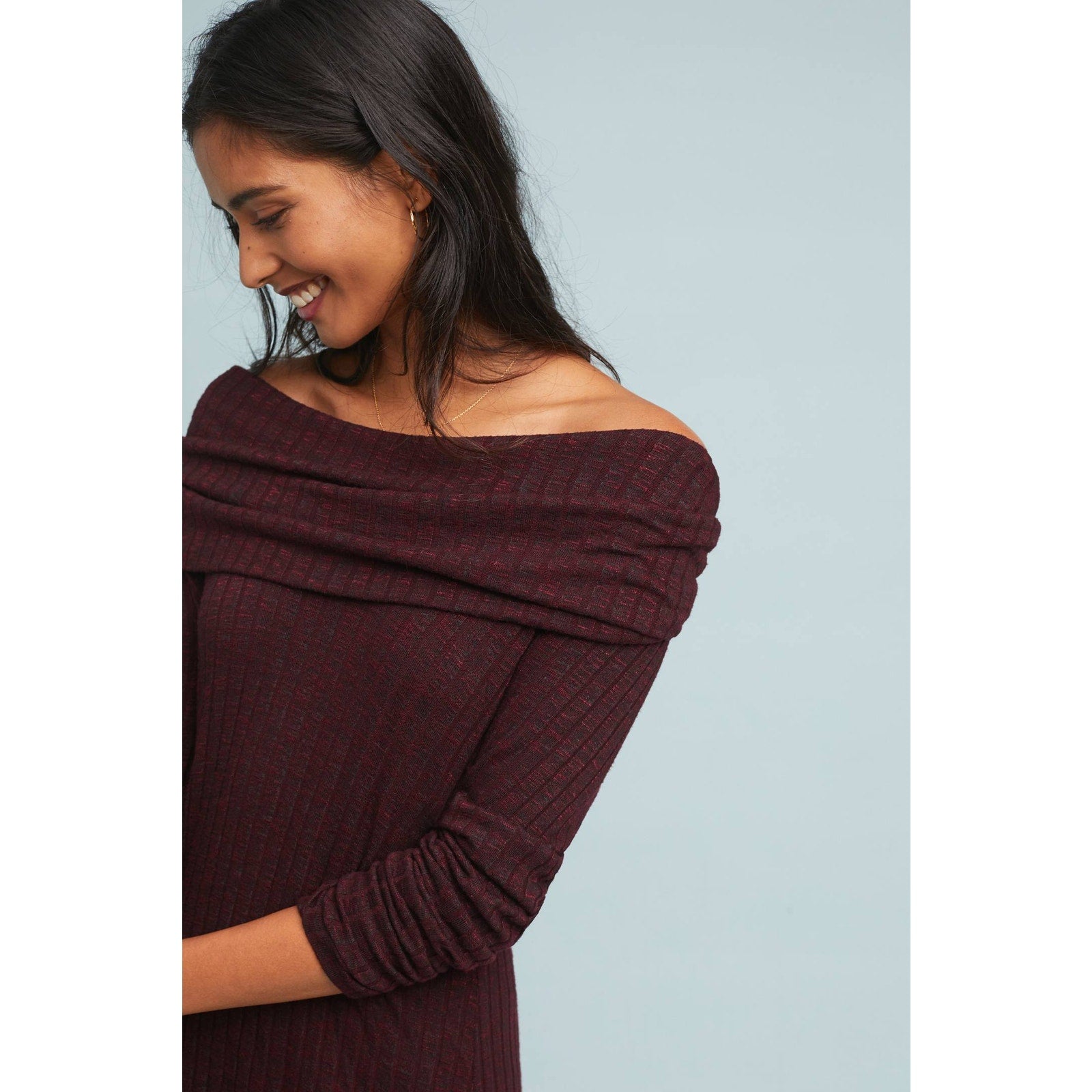 New Anthropologie Michael Stars Off-The-Shoulder Tunic Dress $138 SMALL Wine