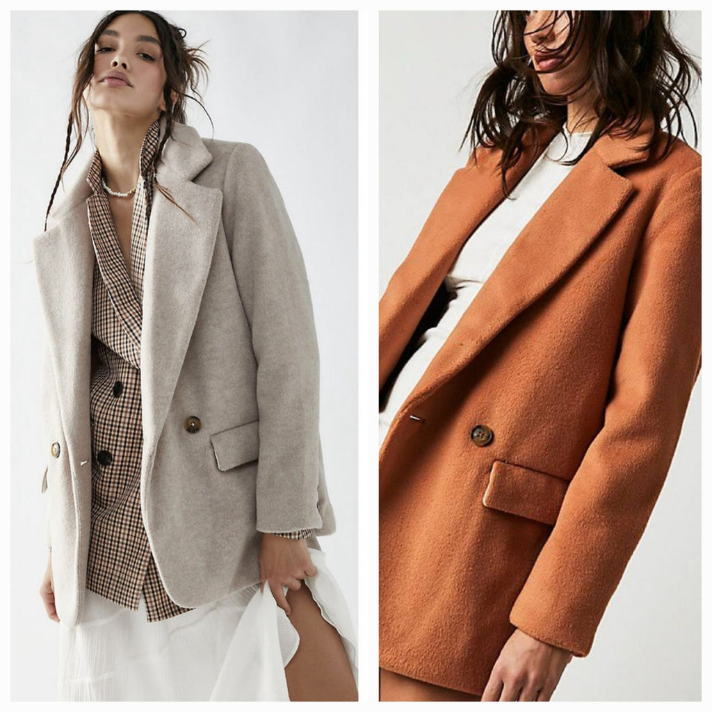 New Free People Mari Solid Peacoat Button Blazer $188 LARGE Terracotta Oversized