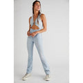 New Free People WTF Ultravioletn Cutout Jumpsuit $148 LARGE  Light Blue Retro