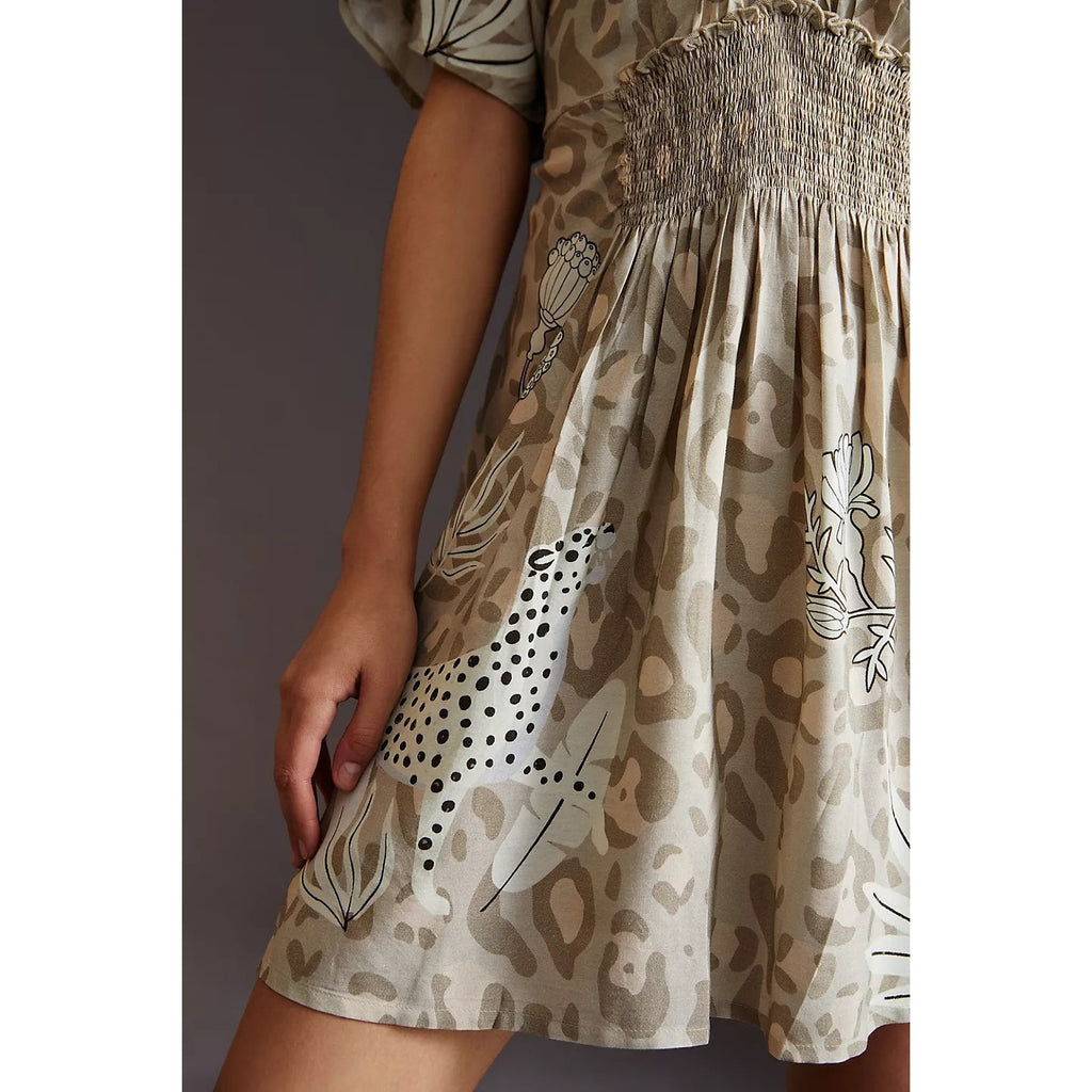 New Anthropologie Bl-nk Micro Kaftan $134 ONESIZE (S/M) Mini Dress Smocked