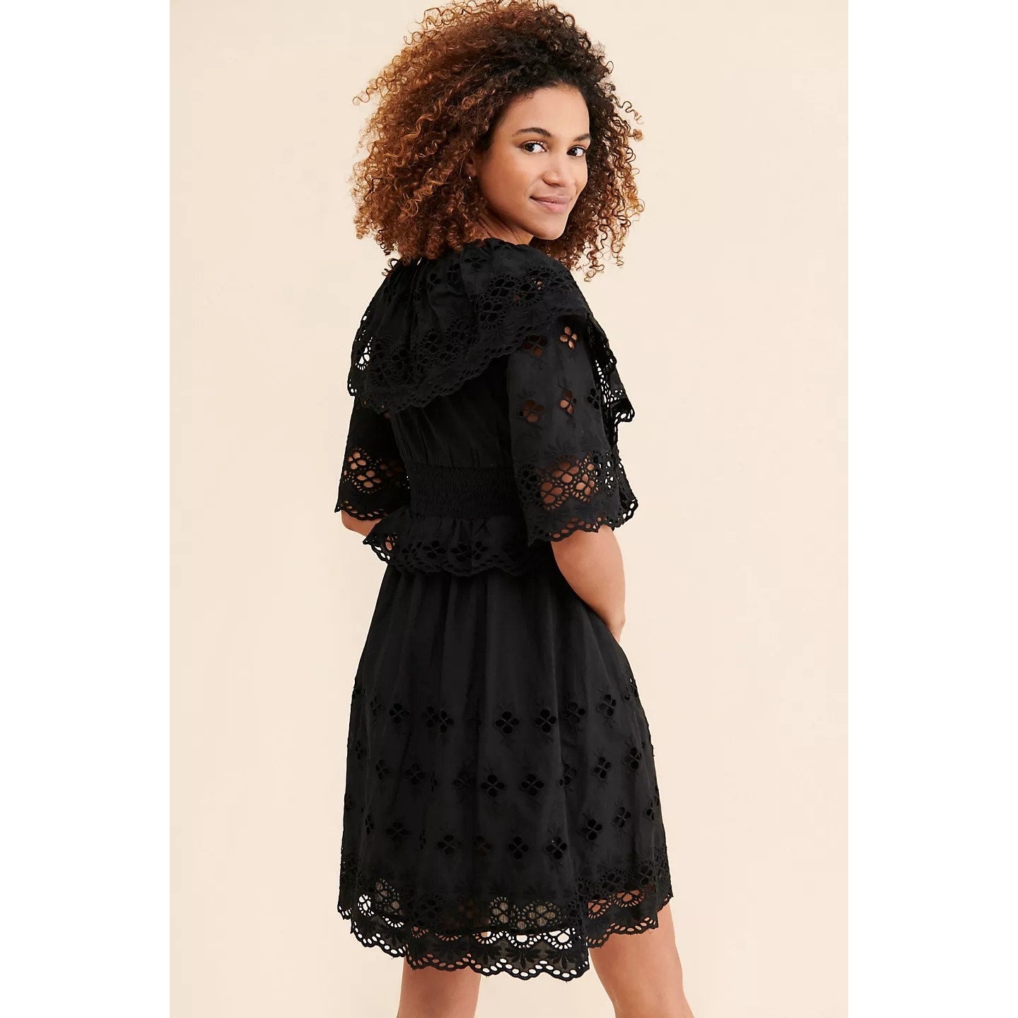 New Free People Antik Batik Ally Eyelet Mini Dress $437 X-SMALL 36 Black LBD