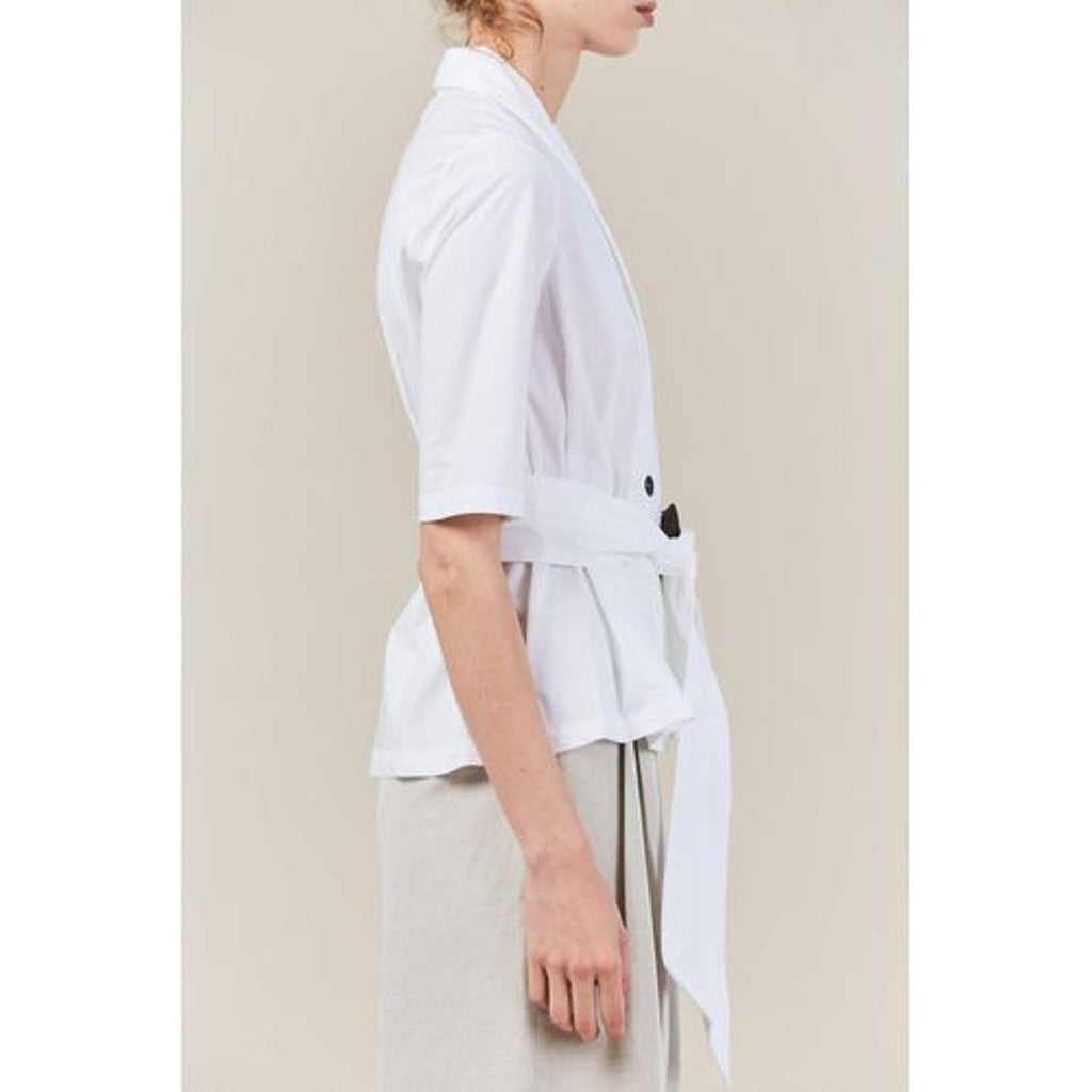 Isa Arfen Robe Pleated Short Sleeve Top With Sash US SIZE 4 White Isa Arfen