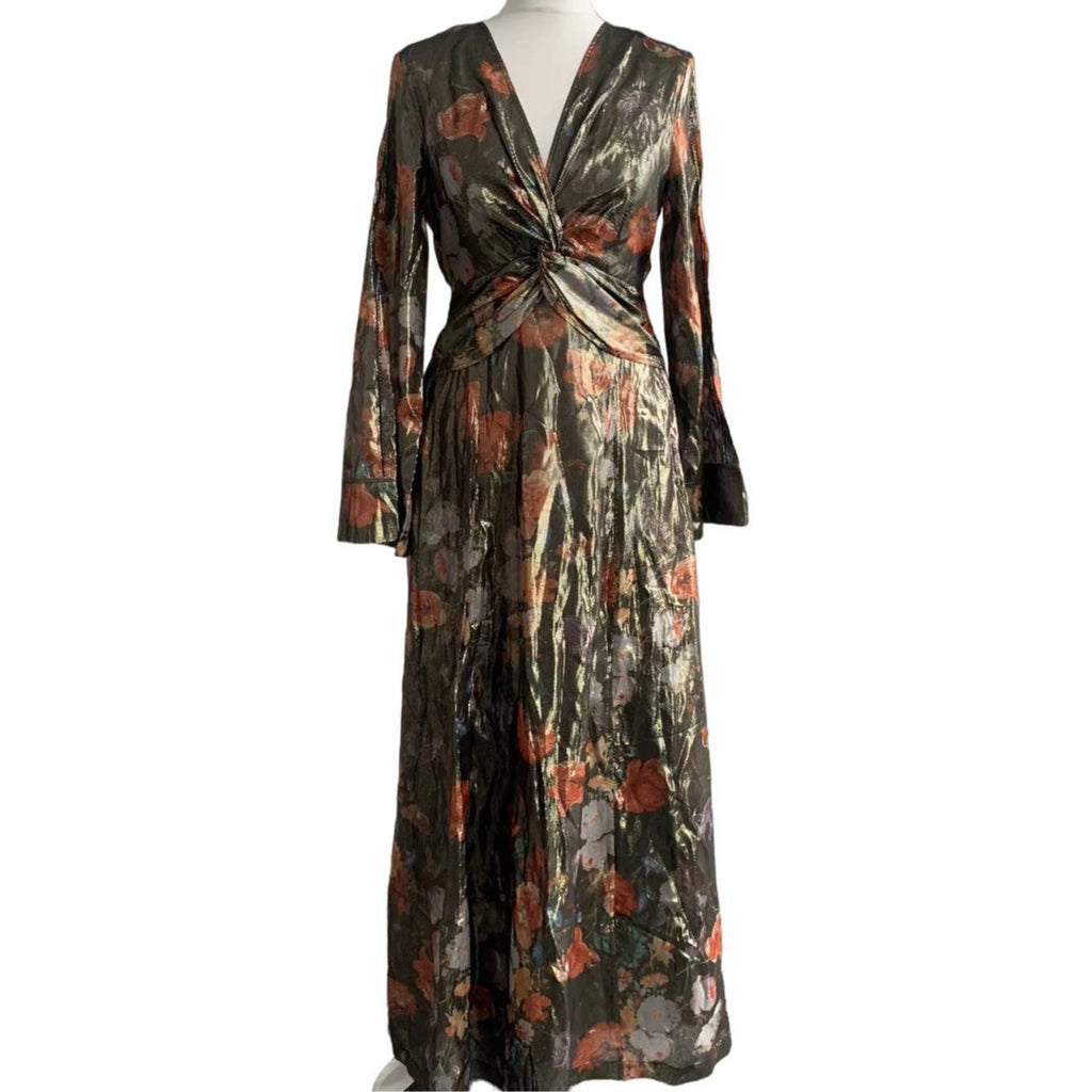New Anthropologie Caballero Deep V-Neck Maxi Dress $248 X-SMALL Floral