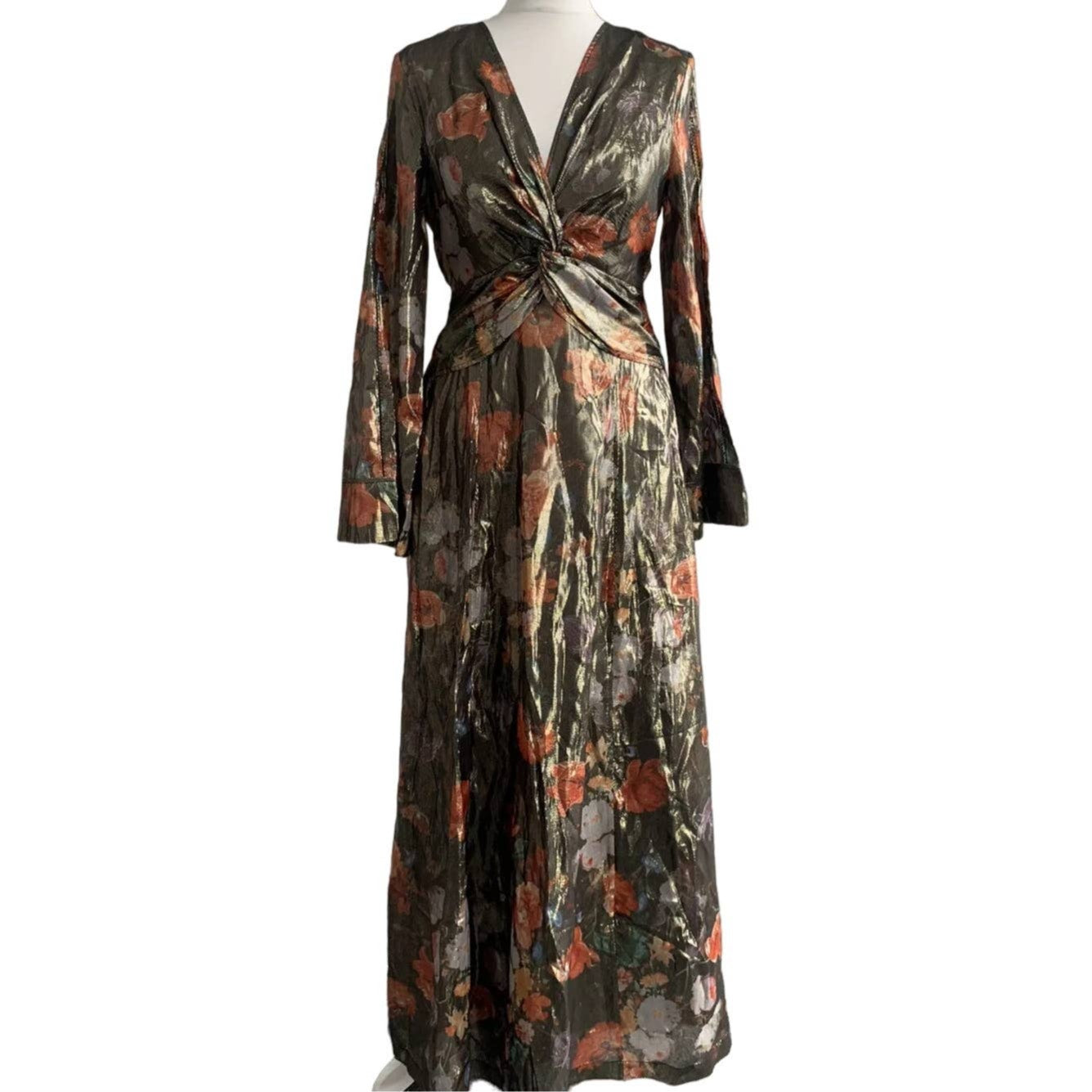 New Anthropologie Caballero Deep V-Neck Maxi Dress $248 X-SMALL Floral