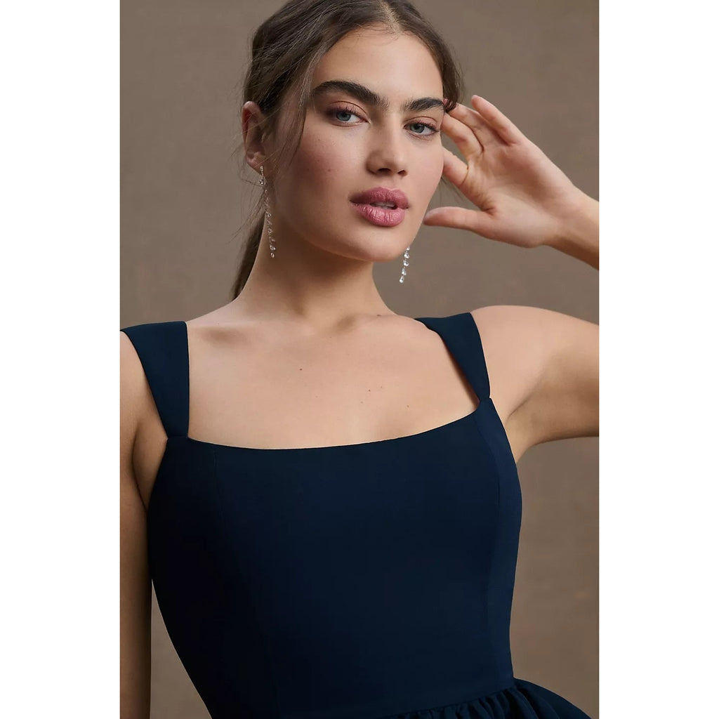 New Anthropologie Blaine Square-Neck Taffeta A-Line Midi Dress $268 SIZE 8 Blue