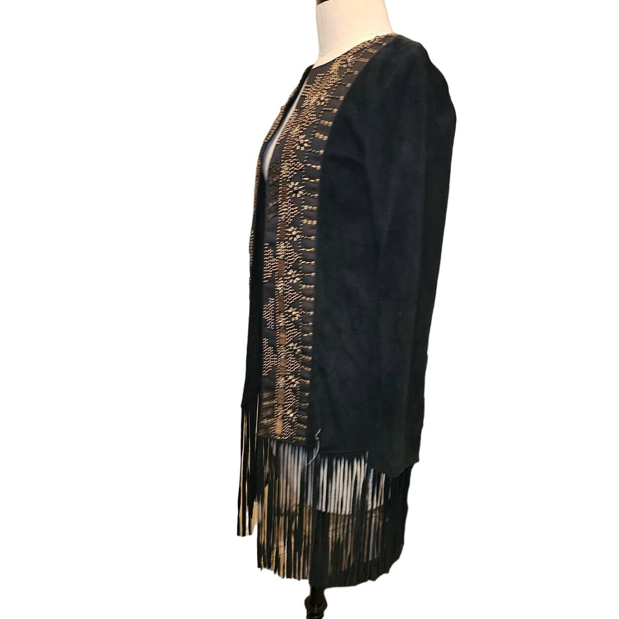 New Free People CLEOBELLA Taylor Jacket $739 Black FRINGED Embellished SUEDE