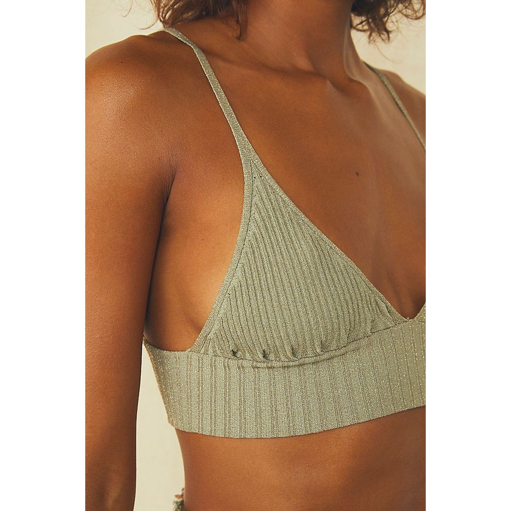 New Free People Ellery longline Bralette $38 Hazelwood Metallic XS Sweater Knit
