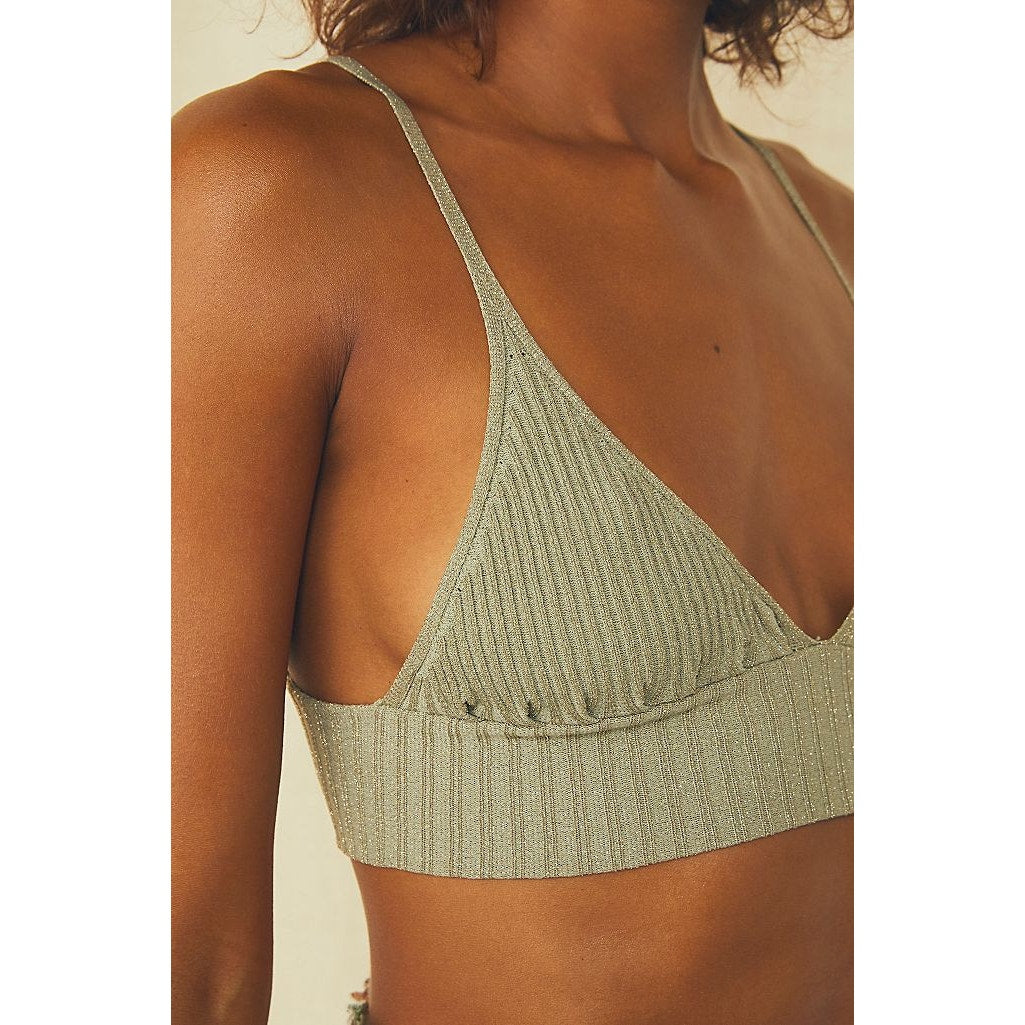 New Free People Ellery longline Bralette $38 Hazelwood Metallic XS Sweater Knit