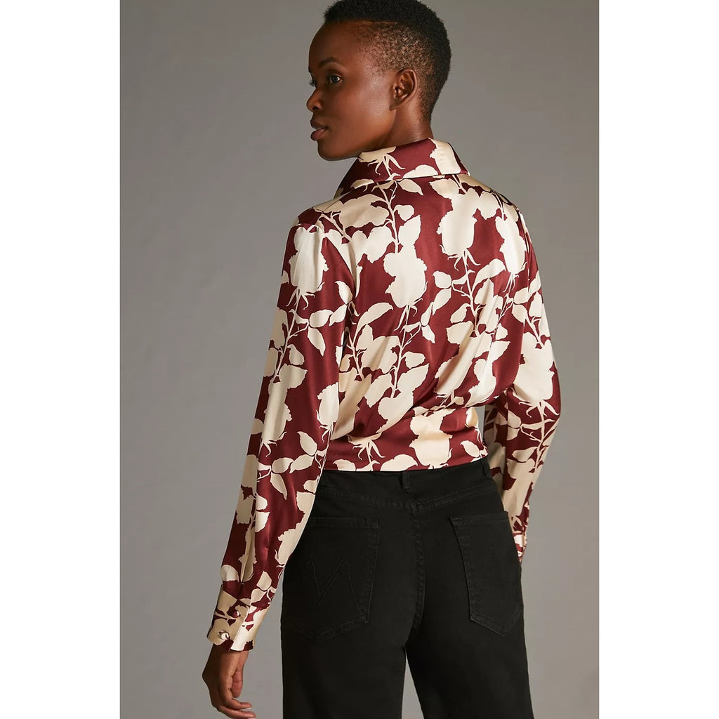 New Anthropologie Nyla Wrap Long Sleeve Blouse by Hutch $148 SMALL Wine