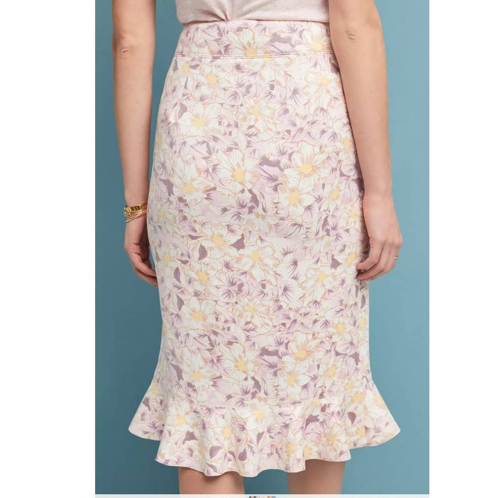 Anthropologie Skye Ruffled Floral Midi Skirt