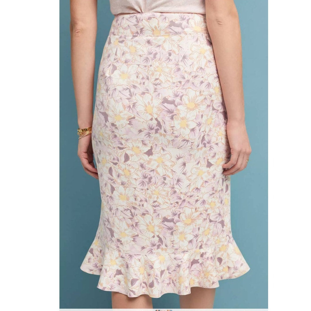 Anthropologie Skye Ruffled Floral Midi Skirt
