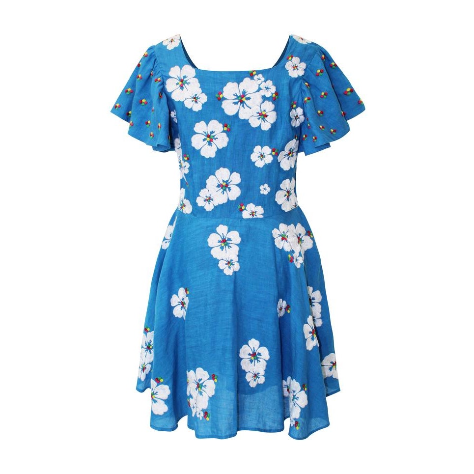 New ALL THINGS MOCHI Kay Mini Dress $465 MEDIUM Blue Floral