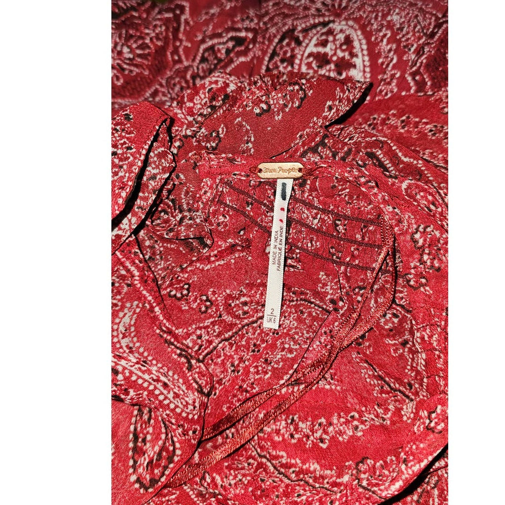 Free People Mirage Paisley Maxi Dress Sz 2 Red Boho Empire Waist