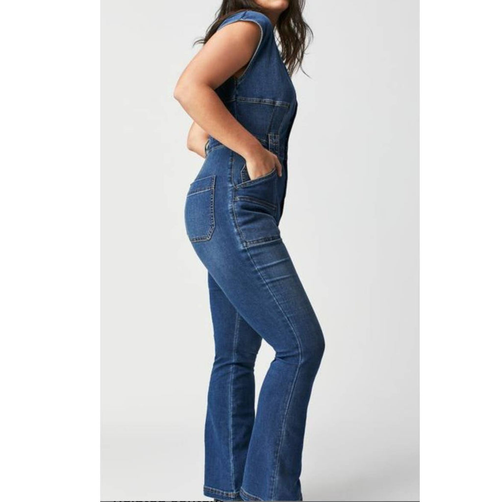 Free People Wtf Crvy Hyde Park Stretch Denim Jumpsuit