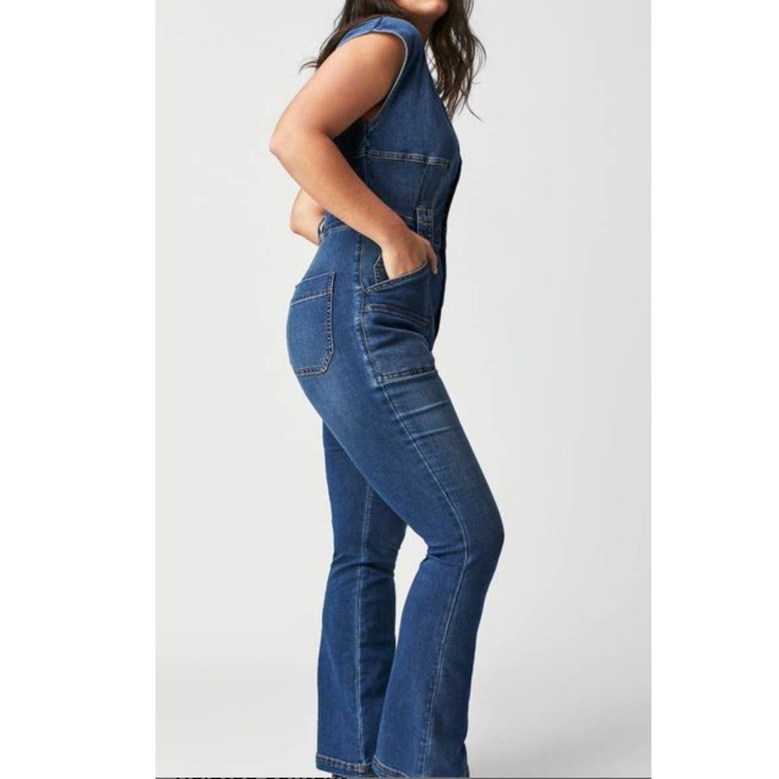 Free People Wtf Crvy Hyde Park Stretch Denim Jumpsuit