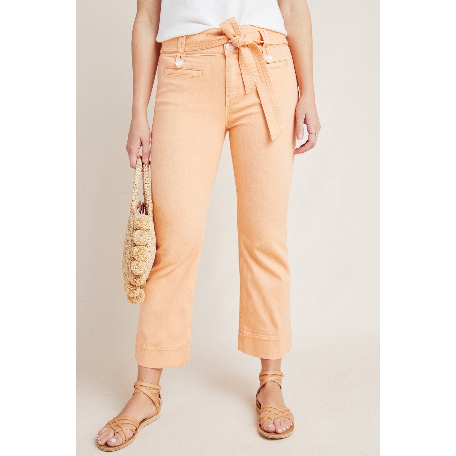 New Anthropologie Pilcro High-Rise Cropped Flare Jeans SIZE 25 Belted Tangerine