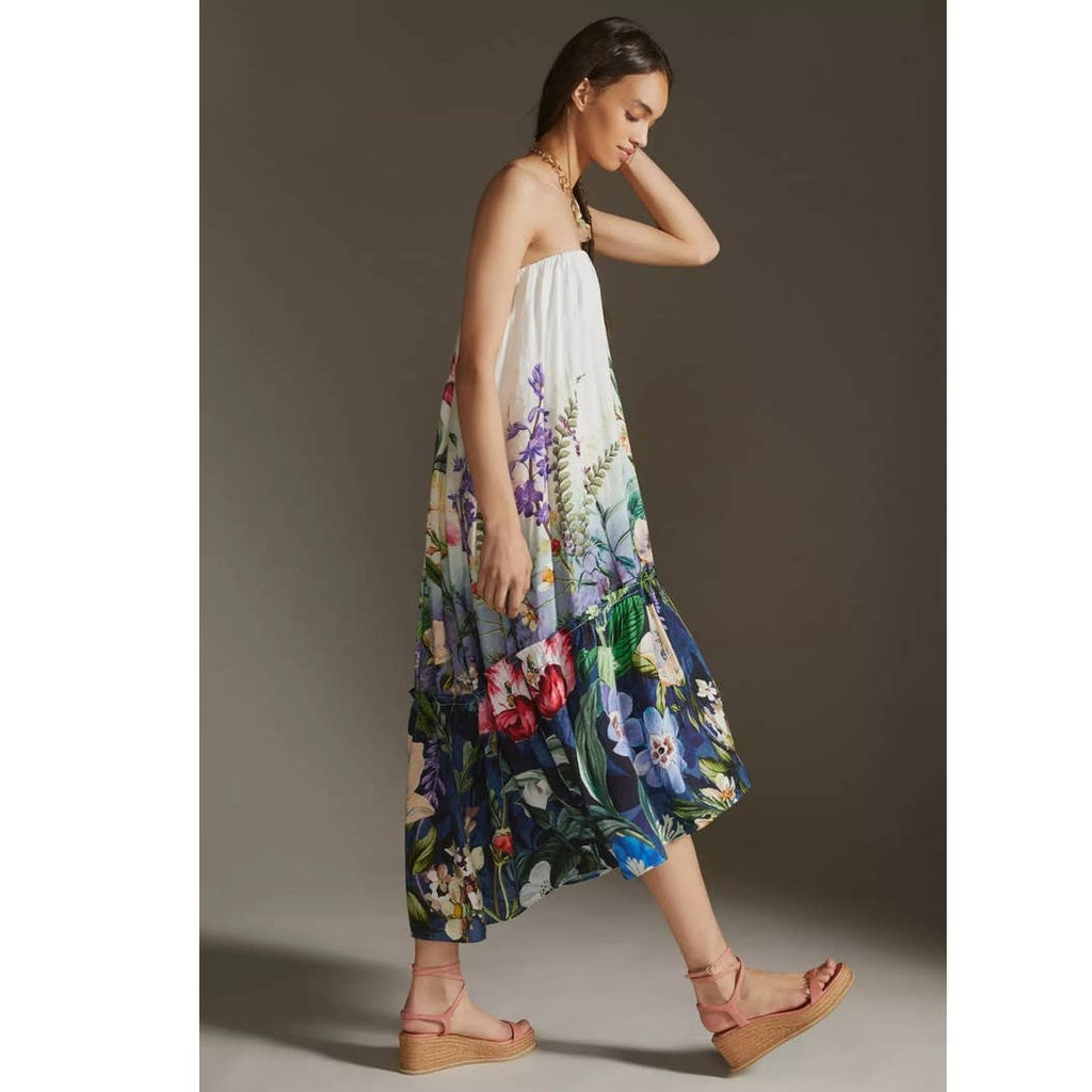 New Anthropologie Floral Maxi Dress $190 SMALL Removable Straps Boho