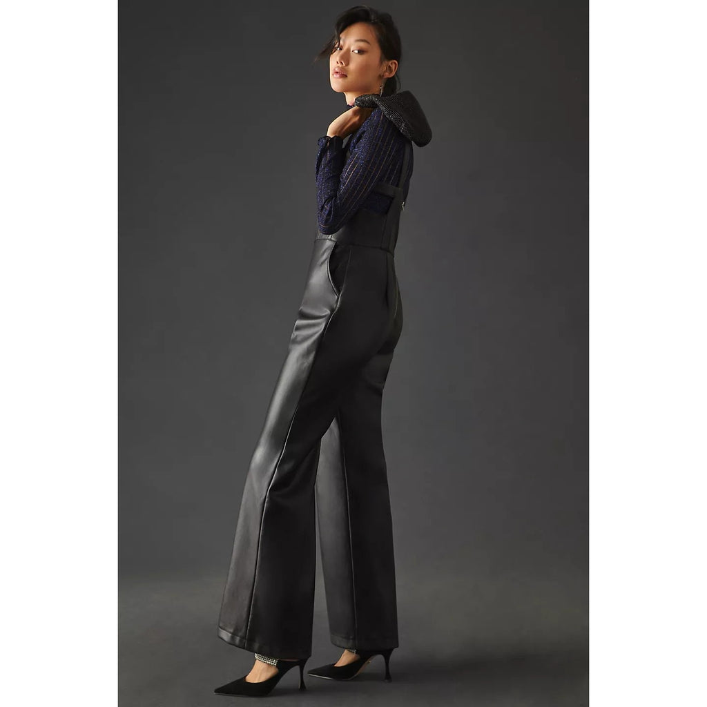 New Anthropologie Avec Les Filles Faux Leather Jumpsuit $198 SMALL 4/6 Black