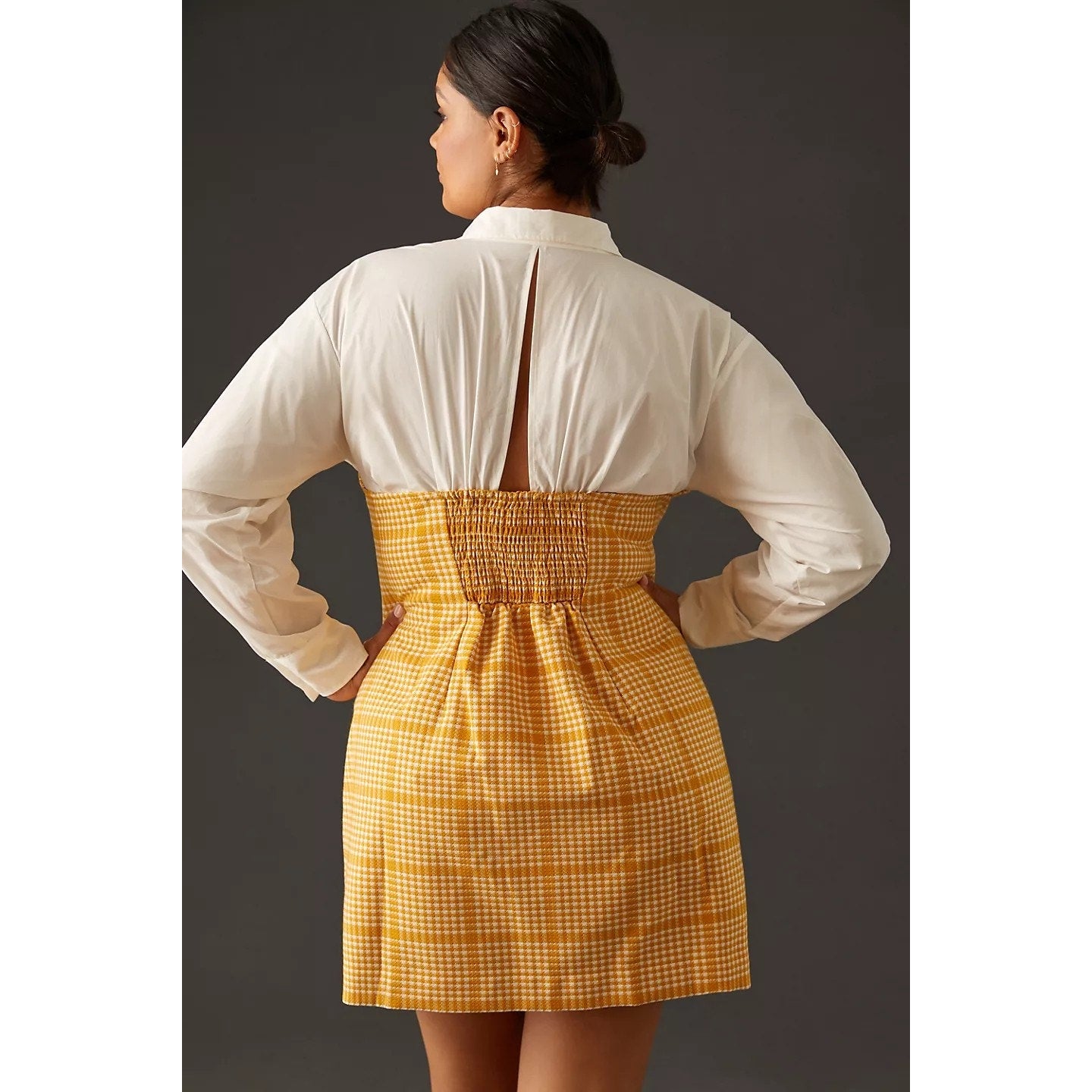 New Anthropologie Maeve Knit Twofer Mini Dress $170 Gold Plaid Size Plus 1X