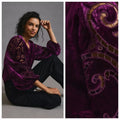 New By Anthropologie Velvet Cutwork Long Sleeve Top $168 X-SMALL Plum