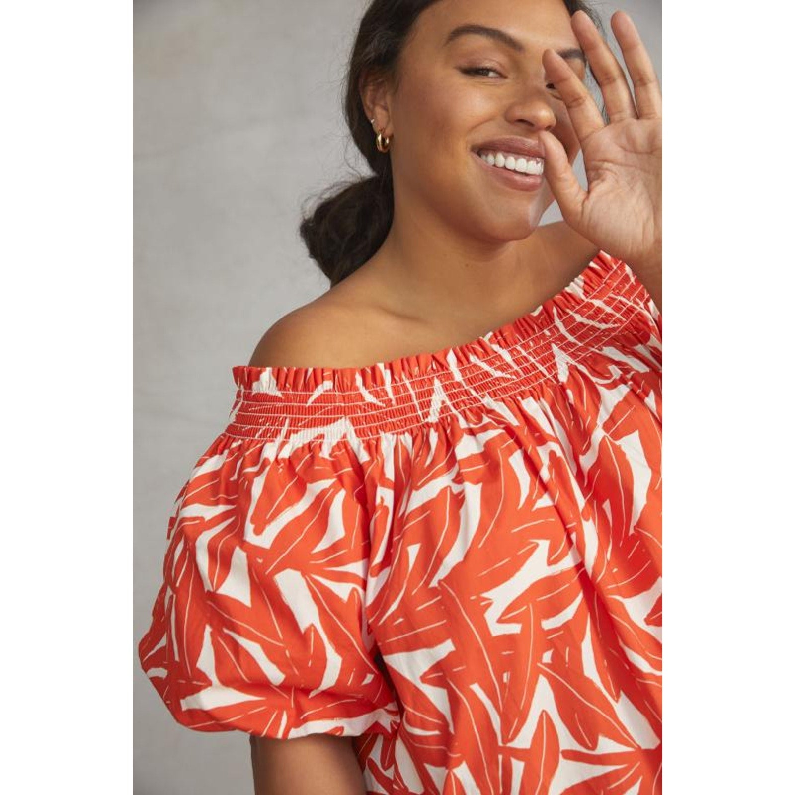 New Anthropologie WHIT TWO Banana Leaf Off-The-Shoulder Tunic Dress $198 SMALL
