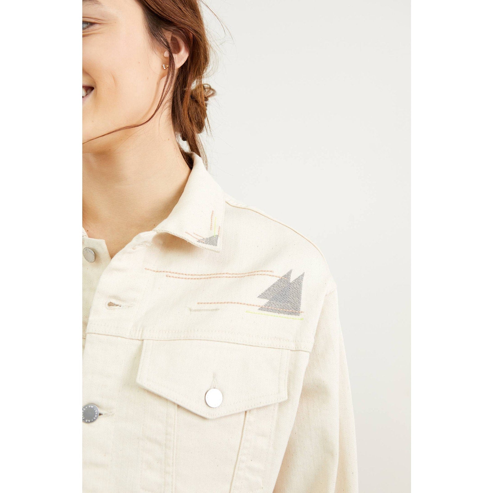 New Anthropologie AG Embroidered Denim Jacket $288 MEDIUM Ivory
