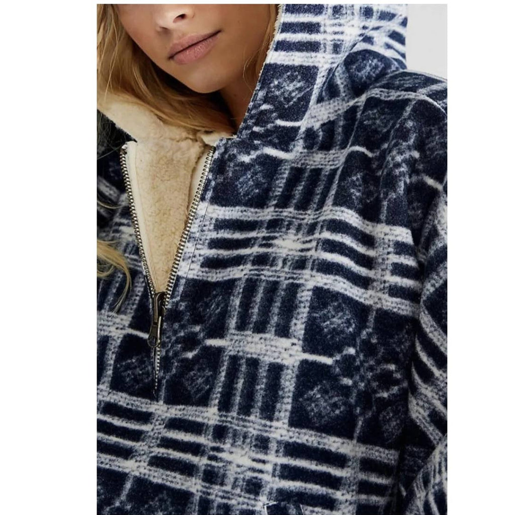 Free People Miss You Hooded Poncho SLOUCHY Plaid OVERSIZED  M/L Carbon