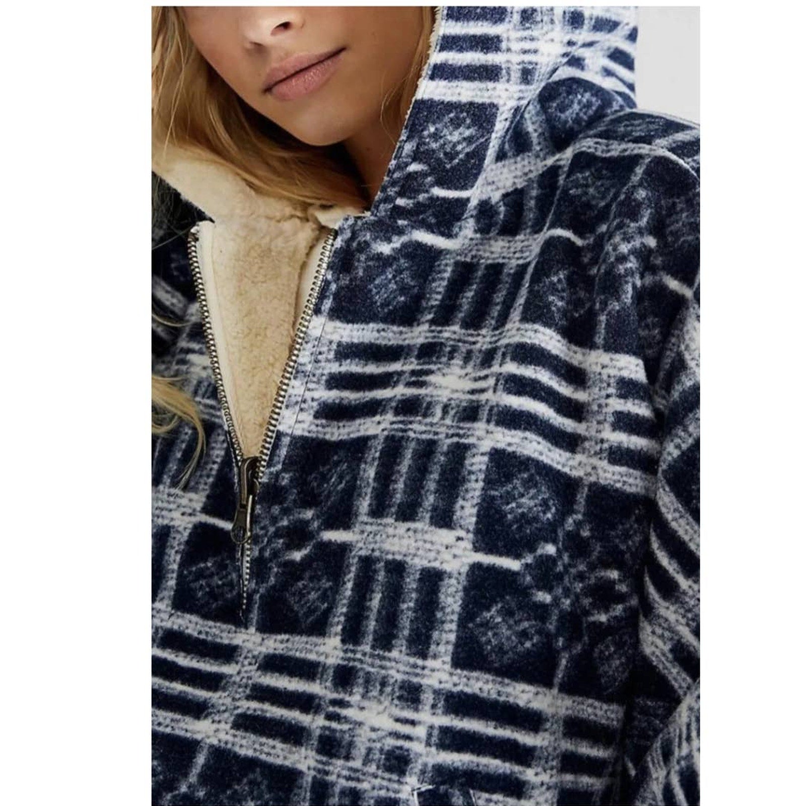 Free People Miss You Hooded Poncho SLOUCHY Plaid OVERSIZED  M/L Carbon