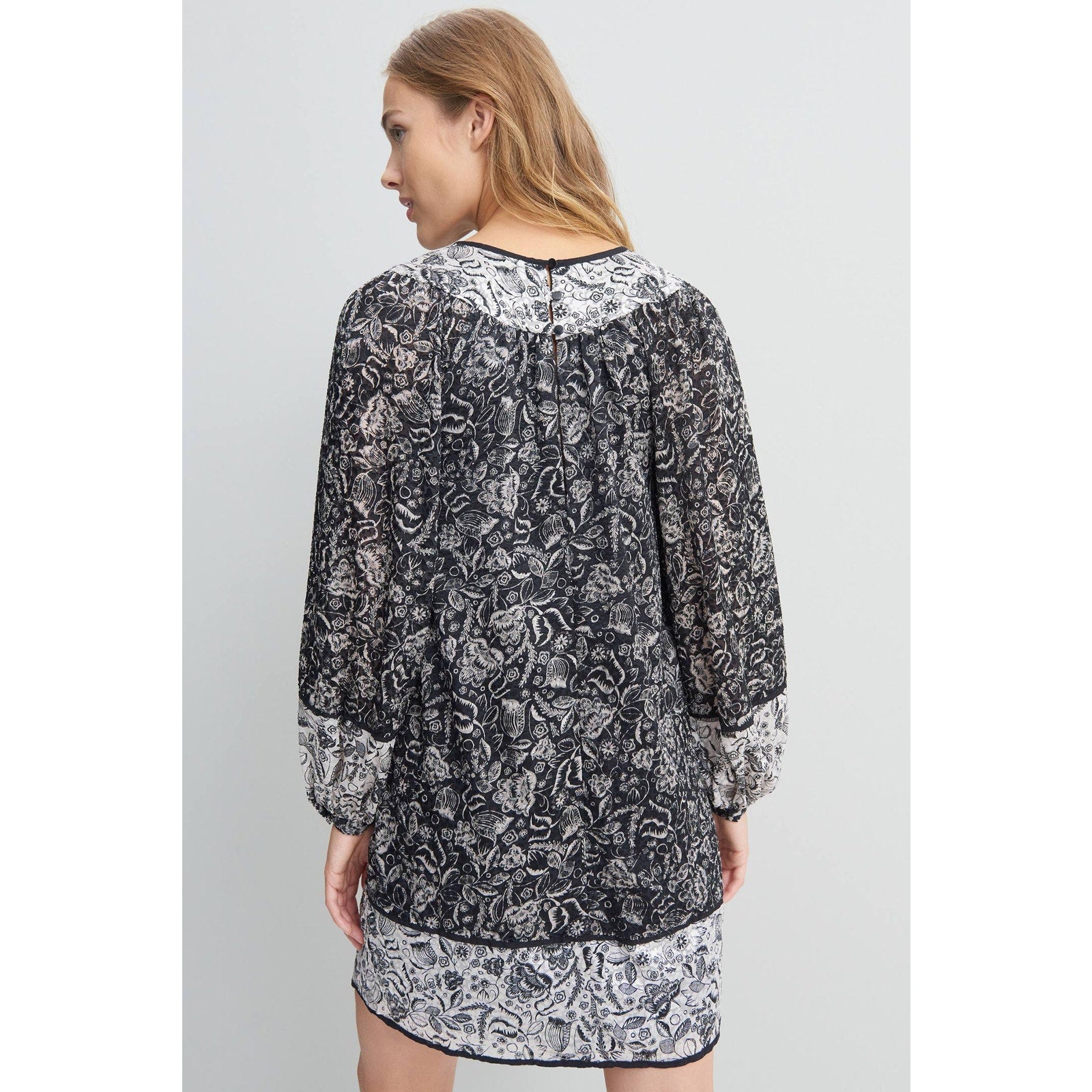 New Anthropologie Susanne Floral Tunic Mini Dress $168  X-SMALL Black and White