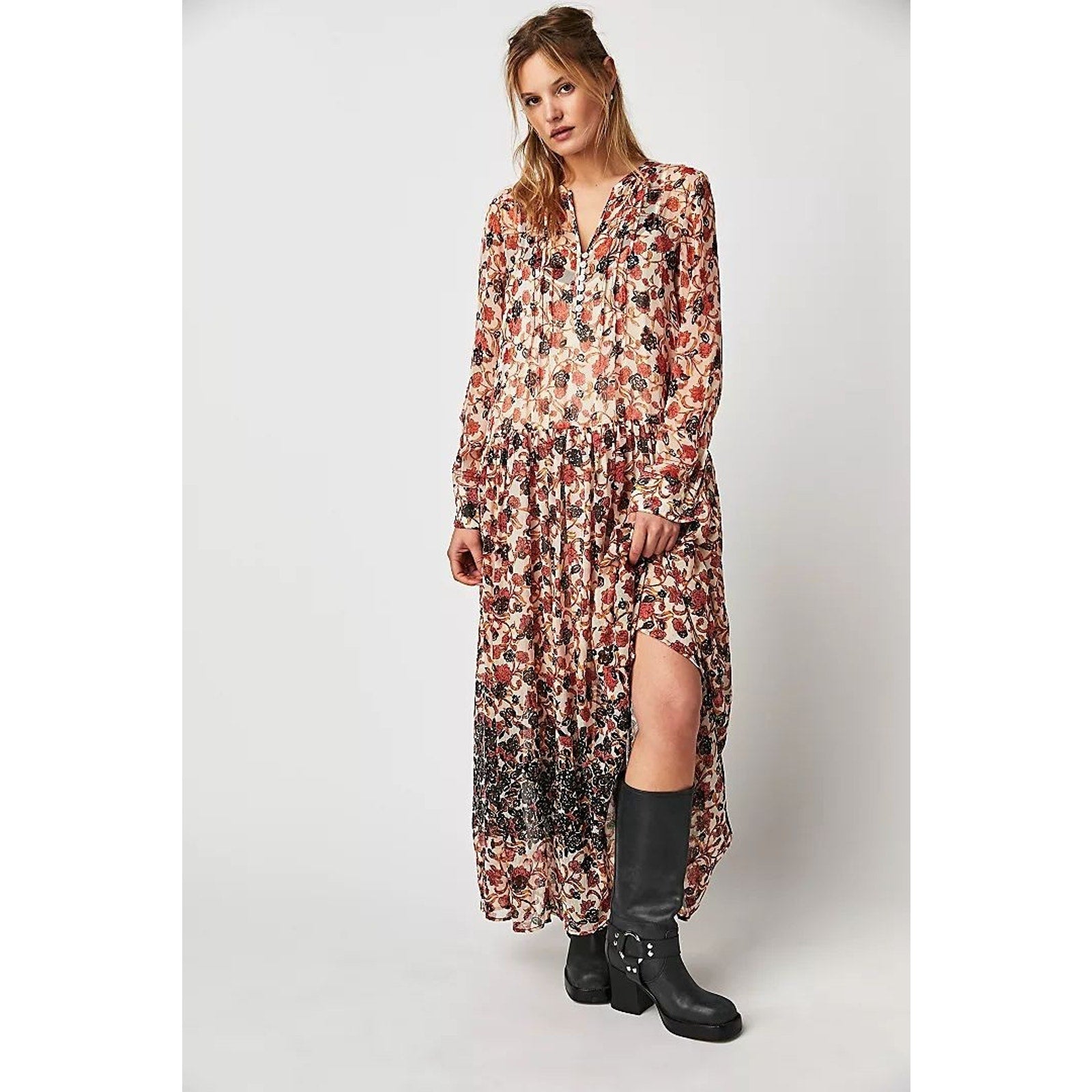 New Free People See It Through Dress $168 X-SMALL Tea Combo Floral