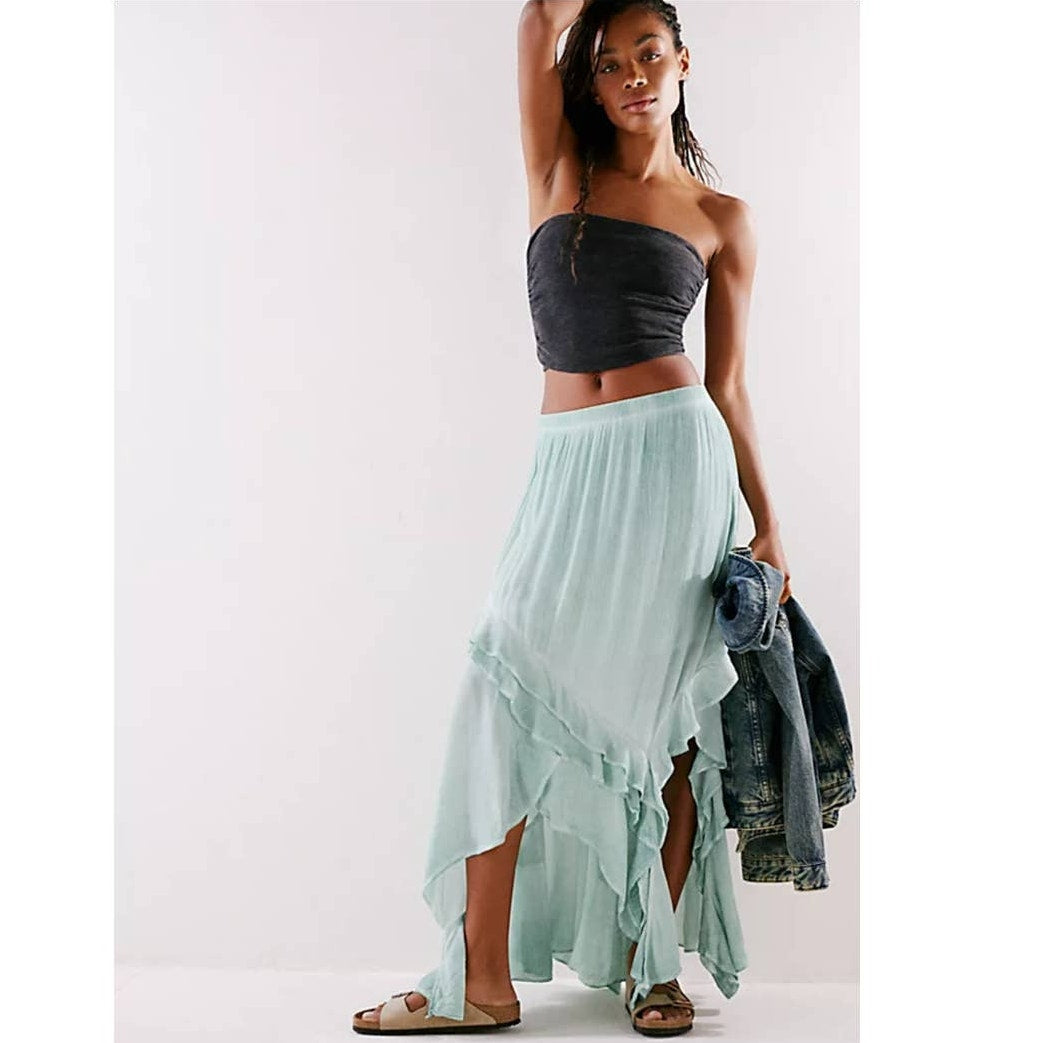 New Free People If Only Maxi Skirt Set $168 SMALL Harbor Green Boho Chic