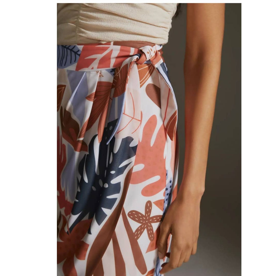 New Anthropologie Hutch Pleated Wrap Midi Skirt $130 SIZE 4 Button & Tie Closure