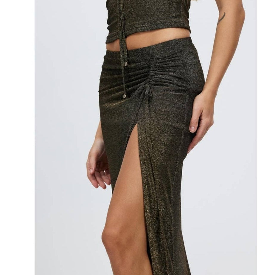 New Free People x Lenni The Label Alibi Maxi Skirt $149 XS Black/Gold Metallic