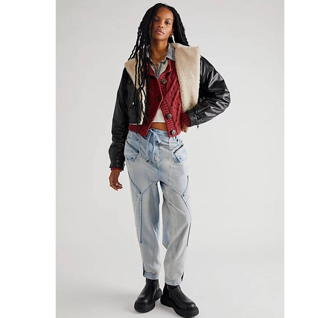 New Free People Wilder Cargo Inspired Pants $228 X-SMALL Autumn Sky Slouchy