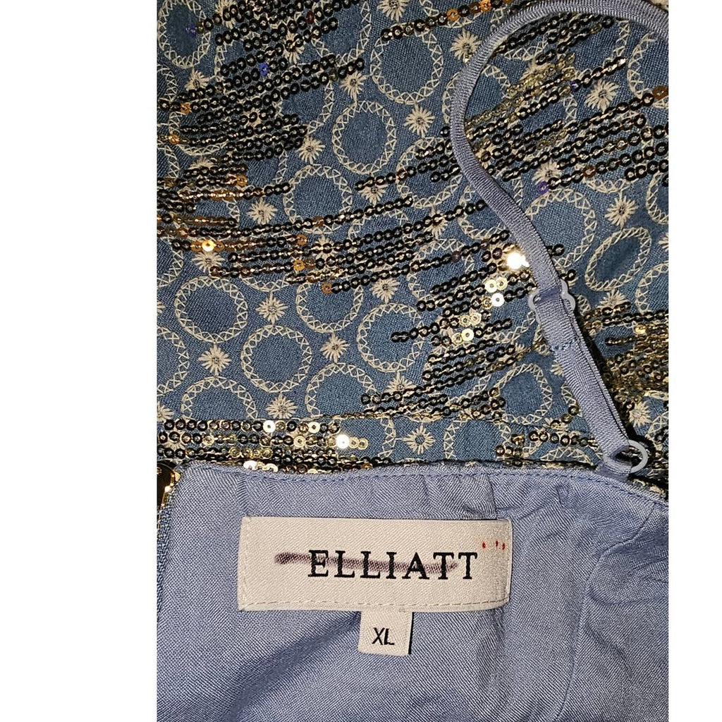 New Free People ELLIATT Makenzie Geo Mini Dress $275 X-LARGE Blue Sequins