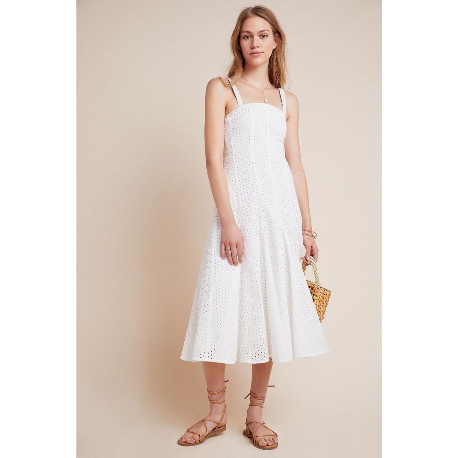 New Anthropologie Maeve Lelia Eyelet Midi Dress $188 SIZE 0 White