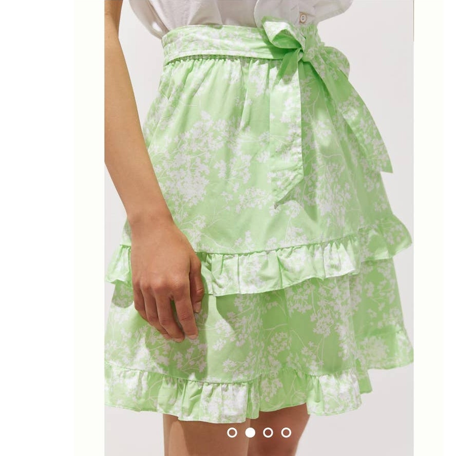 New Peter Som for Anthropologie Ruffled Floral Mini Skirt $140 Medium Green